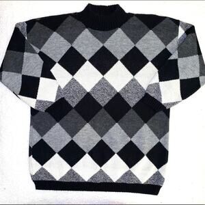Vintage 90's Y2K Argyle Mock Neck Eclectic Grandpa Chunky Golf Core Sweater